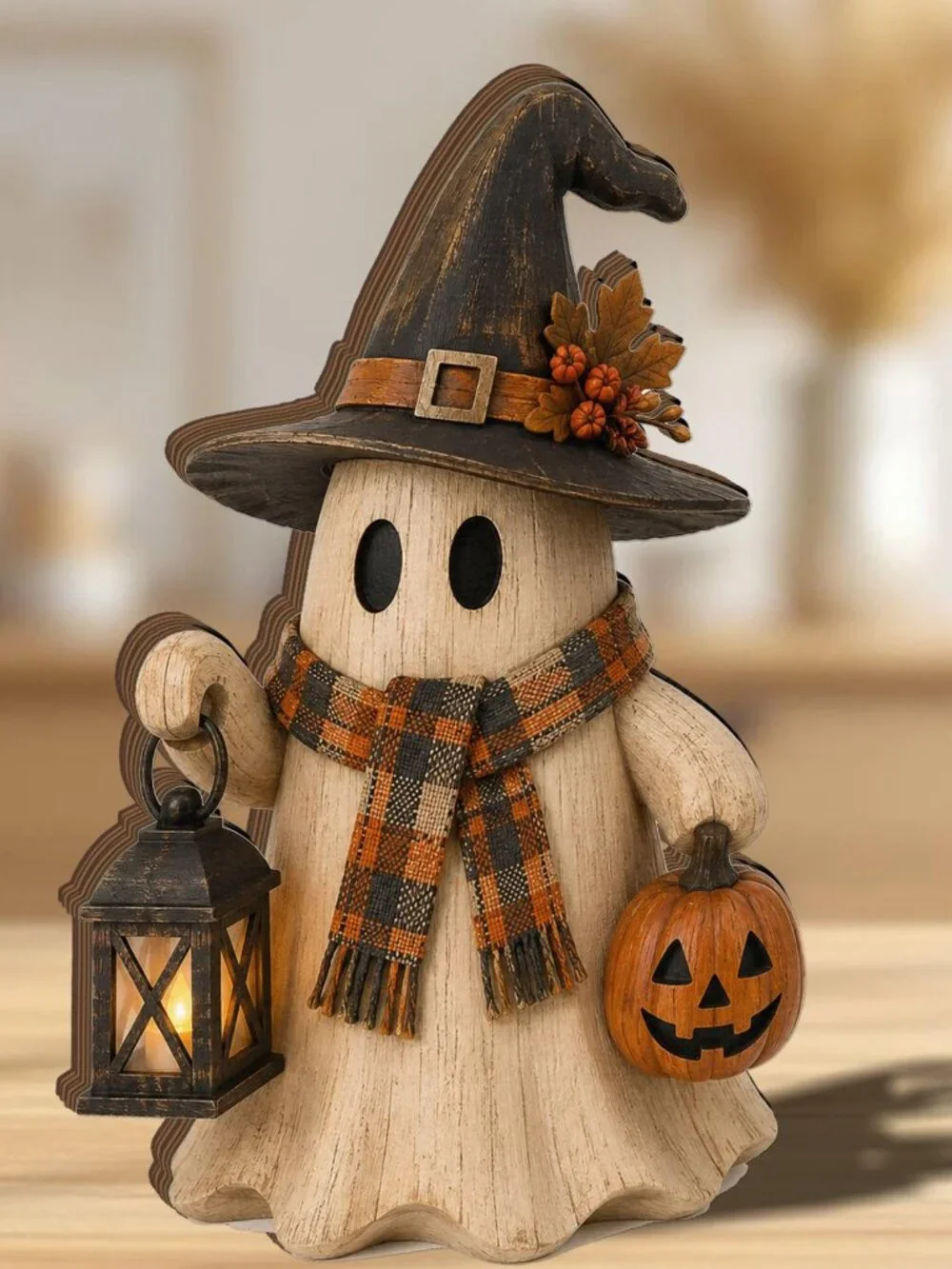 Ghost Halloween Wooden Block, Wooden Ghost Shelf Sitter